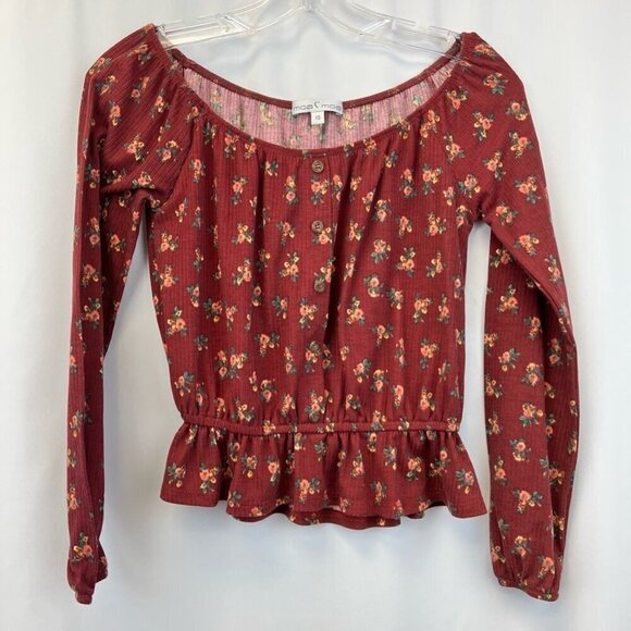 Moa Moa Womens Blouse Multicolor Floral Long Sleeve Puff Scoop Neck Ruffles XS - Picture 1 of 10